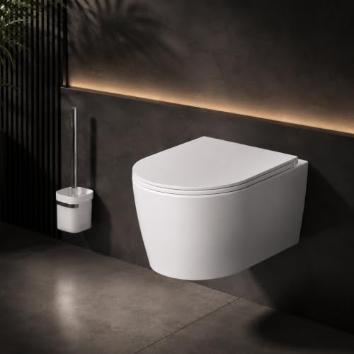 AM.PM Func – AquaSpin Wand WC spülrandlos | Hänge WC mit Toilettendeckel mit Absenkautomatik | Duroplast Klo Sitz | Spülrandloses Hänge WC Set | Kompatibel mit Vorwandelement & Gäste WC | Weiß 49 cm