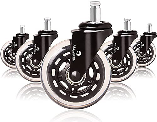 ALLGREEN Gaming Chair Wheels & Office Chair Caster Wheels 5-pcs Replacement Set Casters Heavy Duty Universal Fit Smooth Rollerblade Swivel Glider Safe for All Floors(Black)