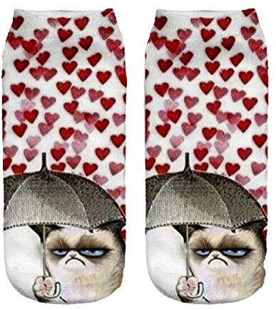 Ferocity Lustige Socken Sneaker Halbsocken Strümpfe Sportsocken Füßlinge mit Motiv 3D, Grumpy Hearts, 36 - 40