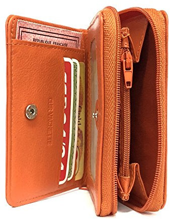 LOLUNA® Porte-Monnaie Fermeture hermétique en Cuir Souple Format identité idéal pour Placer permis - pièce d'identité - Cartes - Billet - Monnaie - Idée Cadeau pour Homme et Femme - Orange