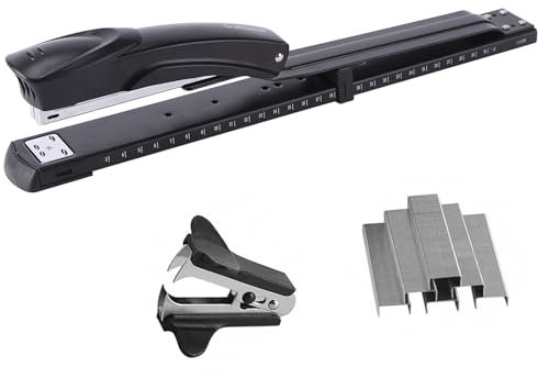 Long Reach Hefter, geben Full Strip , mit integriertem Lineal und verstellbare Sicherung Papier Guide, 5, 000 Heftklammern , 20 Kapazität, schwarz (3351l)