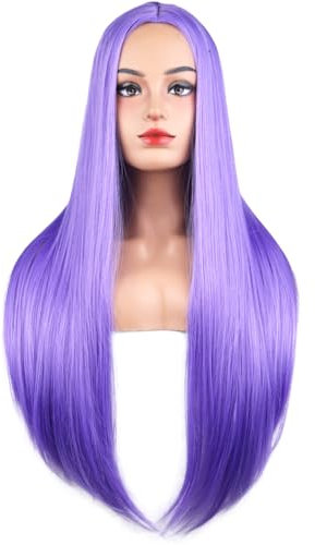 BERON Parrucca lunga e liscia da 63,5 cm, affascinante, per donne e ragazze, per cosplay, feste o uso quotidiano, cuffia inclusa (viola chiaro)