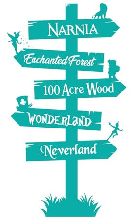 Wandtattoo mit Schildern zu Narnia, Hogwarts, Neverland, Wonderland, 100 Acre Wood Large (540 x 1000mm) türkis