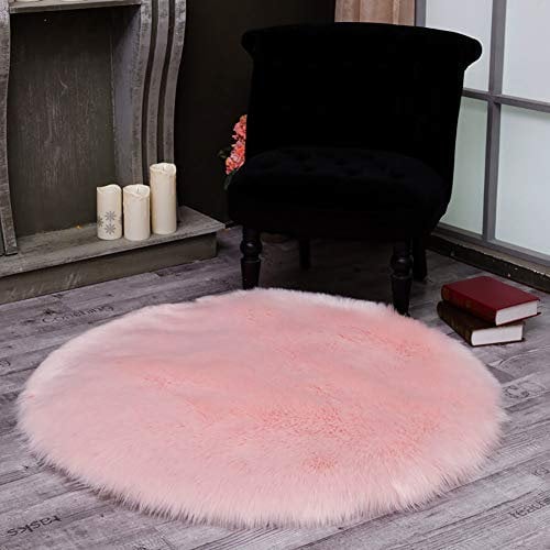 Naturer Teppich Rund Kinderzimmer Altrosa 120cm Teppich Flauschig Weiche Bettvorleger Faux Lammfell Schaffell Teppich Läufer für Wohnzimmer Kinderzimmer Schlafzimmer Sofa