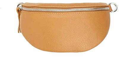 Made in Italy OBC Damen Leder Tasche Gürteltasche Crossbody Hüfttasche Bauchtasche Hüfttasche Umhängetasche Cross-Over Bodybag Schultertasche Handytasche Geldtasche Braun - Camel