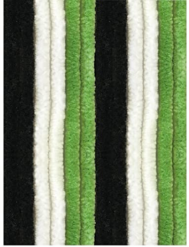 Arsvita Flauschvorhang 80x220 cm in Unistreifen schwarz - grün - weiß, Perfekter Insekten- und Sichtschutz für Ihre Balkon- und Terrassentür, viele Farben