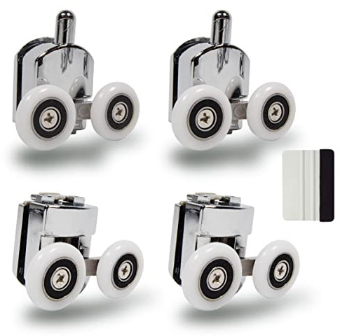 Valaw 23mm Shower Door Wheel Rollers Top and Bottom (4-Pack) Zinc Alloy - Chrome - Comes with Squeegee