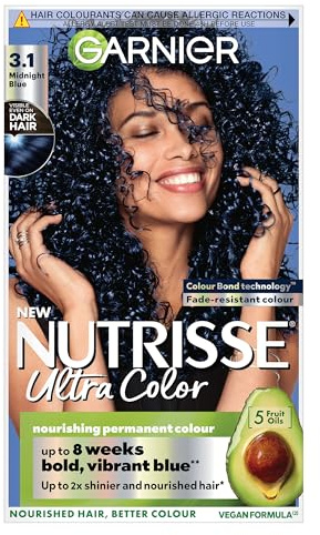Garnier Nutrisse Ultra Color Permanent Hair Dye, 3.10 Midnight Blue | 100% Grey Coverage, Vibrant Long-Lasting 8-Week Colour, Up To 3x Shinier Hair, Up To 3x Stronger Hair, No-Ammonia