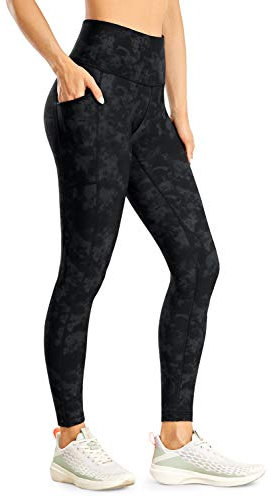CRZ YOGA Damen Thermo Leggings mit Taschen Winter High Waist Fleece Sportleggins Yoga Leggins Warm Thermal Sporthose - 64 cm Der Rauchtintennebel 38