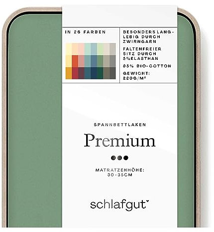 Schlafgut Premium Spannbettlaken 90x190cm bis 100x220cm, Green Mid, Spannbetttuch aus weicher Biobaumwolle