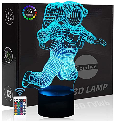 Comiwe Astronaut 3D Illusion Nachtlicht Spielzeug,Dekoration LED Nachttischlampe 16 Farben Ändern mit Fernbedienung,Weihnachten Deko Lampe Geburtstagsgeschenk Für Mädchen Jungen Kinder und Freunde