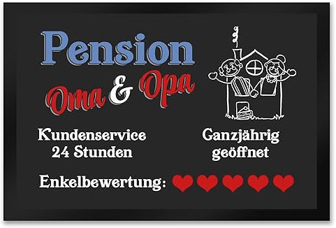 speecheese Pension Oma und Opa Fußmatte XXL in 50x75 cm als Geschenk für die geliebten Großeltern welche einem keinen Wunsch abschlagen können Omi Opi Türmatte