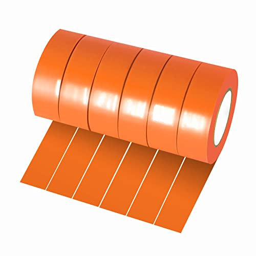 Xrkuu 6 rollos de cinta eléctrica naranja, 18 mm x 10 m, cinta aislante de PVC, resistente al agua, cinta adhesiva eléctrica para proyectos de alambre, aislamiento y reparación de cables rotos