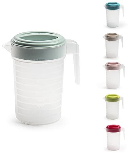 PLASTIFIC Food Grade Jug - Perfect for Stock Gravy - Microwave Safe - Kitchen Homebrew Liquids - Microwave Safe Pitcher (with Mint Green Lid, 2L)