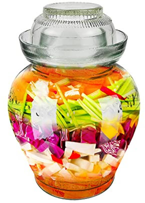 DOERDO - Tarro de cristal con tapa, frascos de fermentación de vidrio con sello de agua, tapa de bloqueo de aire, frasco de vino, grosor de 2,5 l