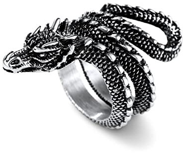 U7 Wikinger Drachen Design Statement Ring Edelstahl Vintage Drache Ring Biker Modeschmuck Street Style Accessoire für Männer Jungen(Ring Größe 54)
