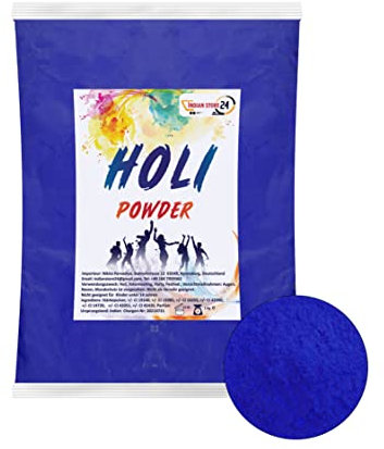 INDIAN STORE 24 Holi Gulal Pulver wasserlöslich Natural Festival Fotoshooting Rangoli Colors Regenbogen Powder holy farbbeutel Farbpulver Fotos Party Baby Shower (Blue 1kg)