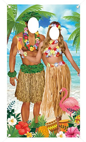 TOPJOWGA Party Dekoration Hawaii, 180 x 90 cm Luau Paar Foto Stütze Fotohintergrund, Luau Foto Stand Hintergrund, Luau Paar Foto Stütze Banner, Hawaii Sommer Strand Thema Dekoration