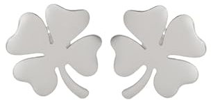 Vierblättrige Kleeblatt-Ohrringe, Glücksbringer-Kleeblatt-Ohrringe, irischer Schmuck, Edelstahl-Ohrstecker für Frauen und Mädchen (Silber)