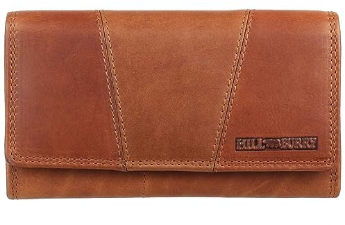 Hill Burry Damen Geldbörse Portemonnaie echt naturgegerbt Leder | Reißverschluss | praktisches Kleingeldfach | Brieftasche | Geldbeutel | Wallet | RFID Schutz Green