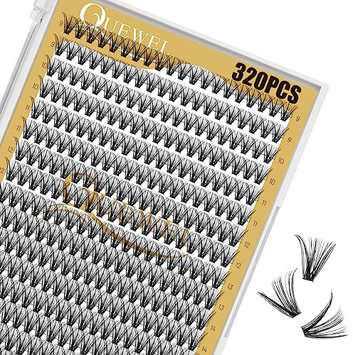 320Pcs Individual Lashes QUEWEL Cluster Lashes 30D D Curl MIX9-16mm Individual Lash Extension Lash Clusters DIY Eyelash Extensions For Home Use (30D 0.07D MIX9-16mm)