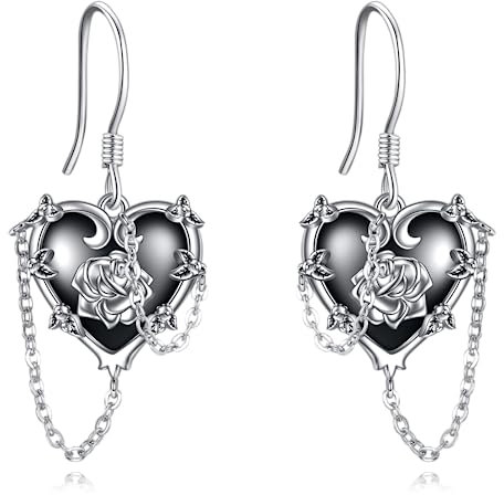 Blumen Ohrringe Silber 925 Gothic Ohrringe Schwarzes Blumen Schmuck Gothic Geschenke Damen