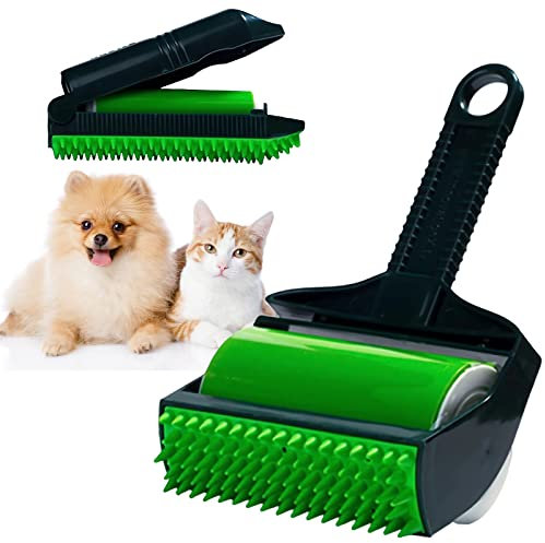 Johiux 2-in-1 Stick It Roller Wiederverwendbare Fusselrolle Abwaschbar,2 Stück Kleberoller Hunde- und Katzenhaarentferner,Wiederverwendbare Fusselrollen für Tierhaare Autositze, Teppiche, Kleidung.