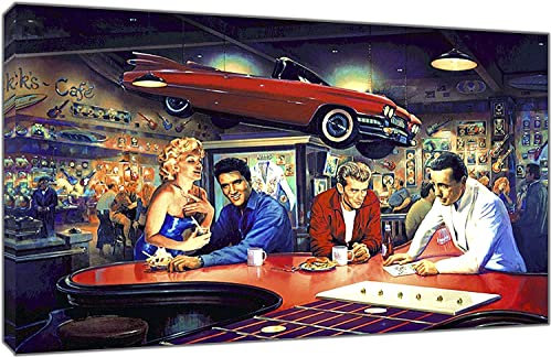 DFBFMO Marilyn Monroe Elvis Presley James Dean Humphrey Bogart Evening at Ricks Diner Poster Bilddruck Wandkunst Home Decoration Unframed,60x90cm