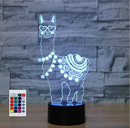 SUPERHONGJIHAO Nachtlicht für Kinder, 3D-Alpaka-LED-Lampe mit Fernbedienung 16 Farbwechsel Geburtstagsgeschenk für Kinder