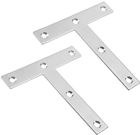 TA-VIGOR 2Pcs T Shape Flat Fixing Mending Plates 120mmx120mm, Stainless Steel Joining Brace Brackets Mending Repair for Wood Connector, Silver, 2Pcs-120mmx120mmx2mm
