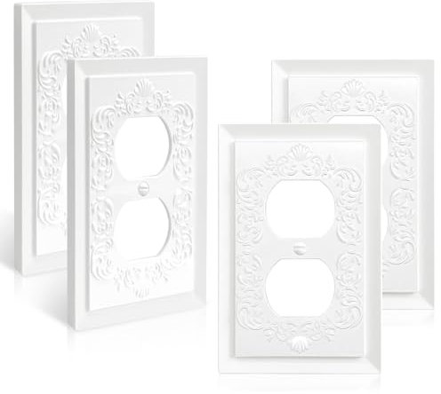 Moderni piatti decorativi da parete bianchi per interruttori della luce, pannello esterno a forma di petalo, dimensioni medie 12,4 x 7,9 cm (singolo duplex, 4 pezzi)