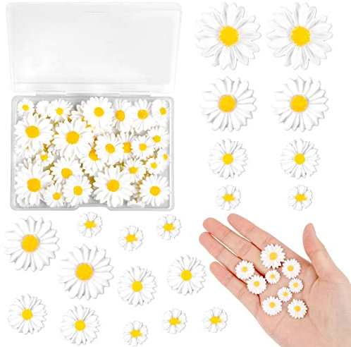 KALIONE 50 Stück Gänseblümchen Deko, Mini Harz Gänseblümchen für Handwerk kleine dekorative Gänseblümchen Blume Gänseblümchen Blumen Mini Gänseblümchen Harz Charms für DIY Handwerk Party Decoration