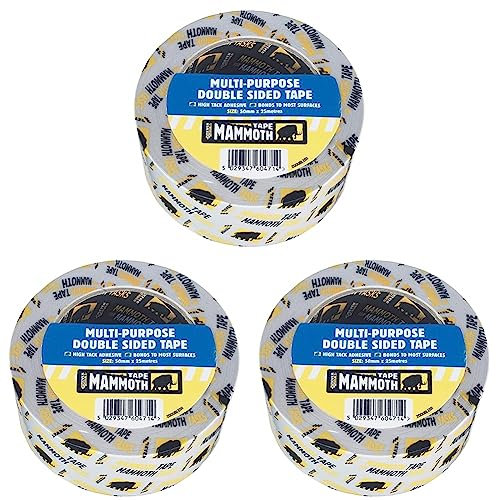Everbuild Mammoth Premium Quality Double Sided Tape with a High Tack Adhesive - White - 50mm x 25m (Pack of 3)