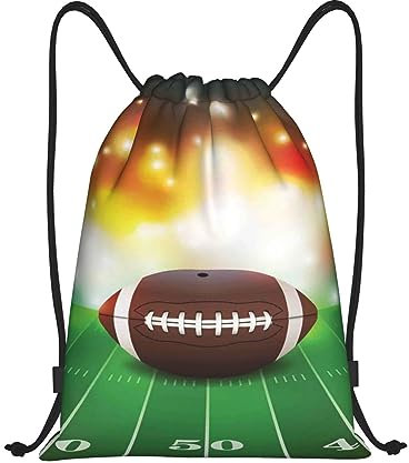 Xzeit American Football Ball auf Gras Sport Kordelzug Taschen Wasserdicht String Bag Sport Kordelzug Rucksack Gym Sack für Sport Reisen, Schwarz , M