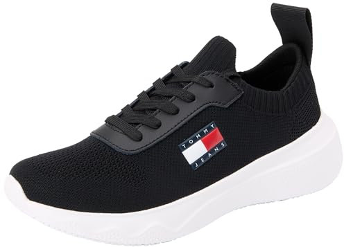 Tommy Jeans Runner Sneaker Mujer Knit Runner Calzado, Negro (Black), 39
