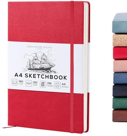 BEECHMORE BOOKS Sketch Book, A4 8.5 x 11.5 inch Blank Sketchbook for Drawing, Paint and Draw, 156 Pages Thick Paper 160gsm, Hardcover Leather Art Notebook, Boxed for Gifts