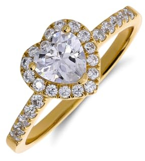 Lucardi - Damen Vergoldete Ring, 925 Silber, Herz mit Zirkonia - Ring - 925 Silber - Gelbgold legiert - 15.50/49 mm - Nickelfrei