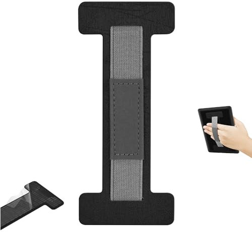 ERUNTO Selbstklebende Type-Ɪ-Handschlaufe, geeignet für Kindle, iPad, Kobo, BOOX und andere Geräte, Schlichte Handschlaufe aus PU-Material mit seidigem Texturdesign(Schwarz)