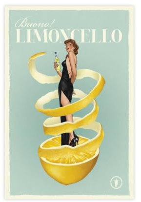 DESHVA BUONO! Limoncello – Zitrone, Retro-Poster, Leinwandposter, Wandkunst, Dekordruck, Bild Gemälde für Wohnzimmer, Schlafzimmer, Dekoration, ungerahmt, 30 x 45 cm