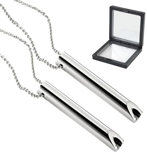 ZSMJAER 2 Pièces Collier Sifflet, Ensemble de Colliers de Respiration Inoxydable, Collier de Respiration, Avec Boîte Cadeau, pour Soulagement Anxiété Stress Méditation Apaisement Yoga Collier (Silver)