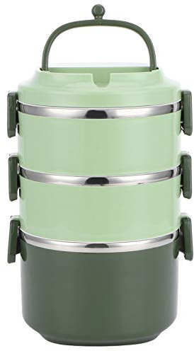 Eujgoov Fiambrera de Acero Inoxidable Apilable, Fiambrera Bento Box, Fiambrera Bento con Fugas/contenedor de Comida, (3 capas verde)