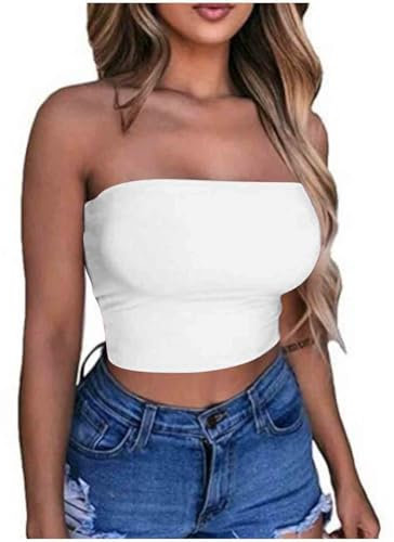 KOG Amazon Essentials Damen Bandeau Top Damen Crop Tops Sexy Tube Top Frauen Sommer Y2k Aesthetic Clothes Push up Bustier Bauchfreie Trägerloser Slim Fit Oberteile Outlet Angebote Weiß S