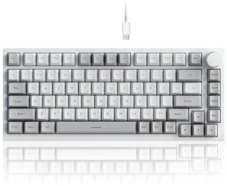AJAZZ AK820 Wired 75% Mechanical Keyboard, Red Switches, Hot-Swappable | 81key PBT Keycaps, White Backlit 20 modes, Metal Volume Knob, USB-C, Gasket Mount, 5-layer Foam, Dual Drivers Options, PC/Mac