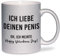 glitzertassen.de® | Ich liebe deinen Penis (Valentinstag) | Tasse mit Glitzer | Geschenkidee | Lustige Sprüche | Valentinstag | Kaffeebecher | Keramik | 330 ml | Silber