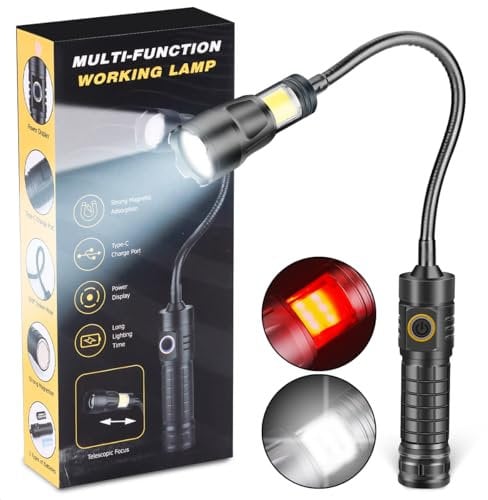 Torcia COB LED ruotabile a 360° Alta luminosità 2 luci a colori (rosso e bianco) Torcia a batteria, 3 modalità Impermeabile per bricolage, edilizia, carpenteria, riparazioni automobilistiche