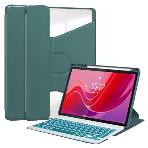 HLTOOP Custodia con Tastiera per Lenovo Tab M11 11 Pollici 2024 TB330FU, [Layout Italiana] Custodia Ruotabile A 360°, Tastiera Bluetooth Retroilluminata A 7 Colori,Verde