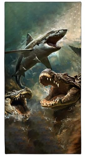 YISUMEI Mikrofaser Strandtuch XXL, Strandhandtuch Leicht Badehandtuch Schnelltrocknend, Hai & Krokodile, 180 x 90 cm