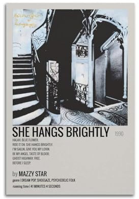szzmyo Mazzy Star Poster She Hangs, buntes Album-Poster, dekoratives Gemälde, moderne ästhetische Leinwandposter, Schlafzimmer, Kunst, Wohnzimmer, Dekoration, Poster, 30 x 45 cm, ungerahmter Stil