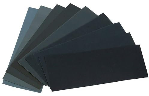 Fixinus Lot de 24 feuilles de papier abrasif, grain de 120 à 3000, humide et sec pour voiture, meubles en bois, pierre, vernis, métal, verre eau, papier émeri, 23 x 9 cm