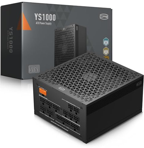 CPS YS1000 Fuente de alimentación, 1000W 80 Plus Gold Certified PSU para juegos PCIe 5.1 y ATX 3.1 totalmente modular, ventilador FDB de 135 mm, condensadores electrolíticos japoneses completos, 1000W